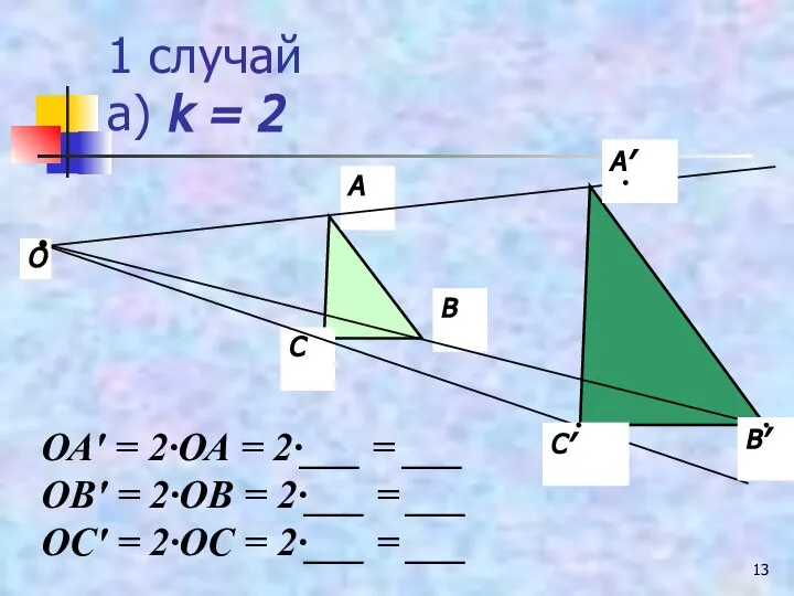 1 случай а) k = 2 О ОА′ = 2∙ОА =