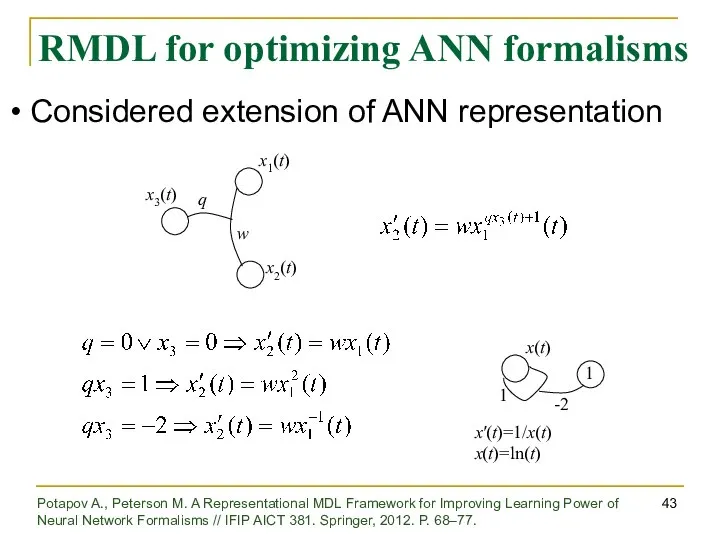 RMDL for optimizing ANN formalisms x3(t) w x2(t) q 1 x'(t)=1/x(t)