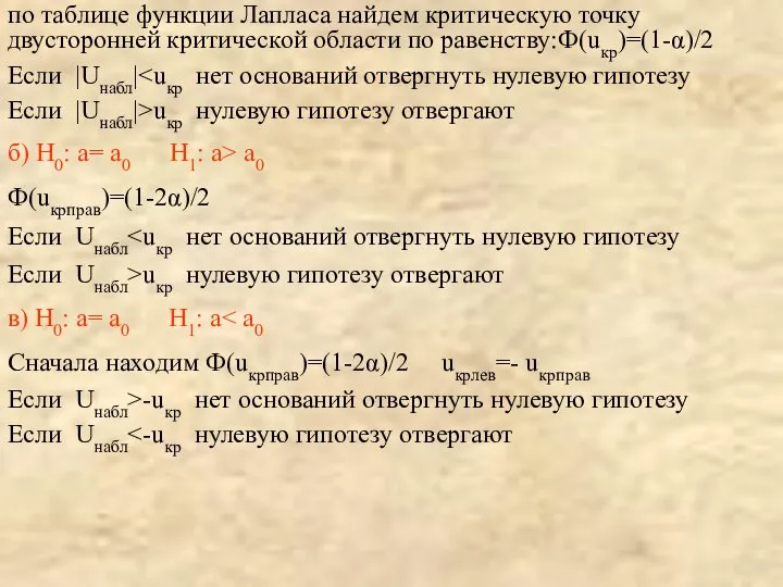 по таблице функции Лапласа найдем критическую точку двусторонней критической области по