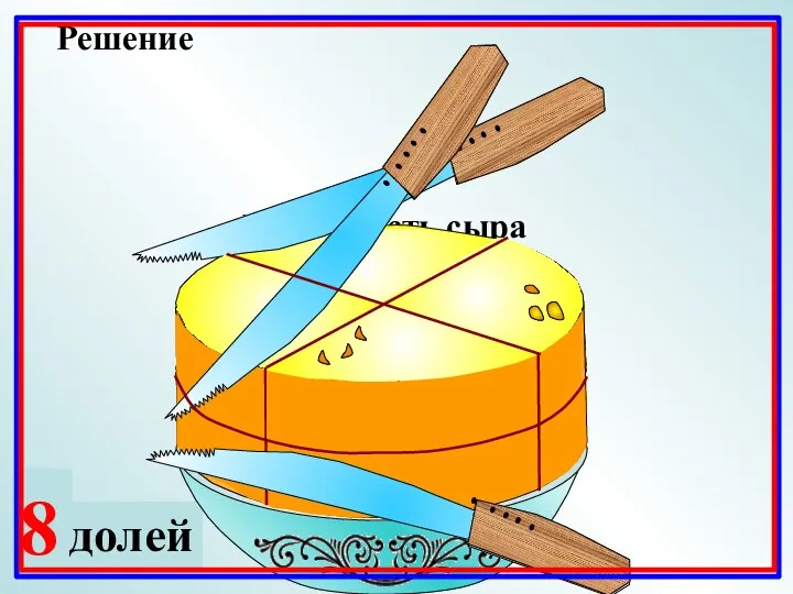 2 доли 4 Какая часть сыра осталась на блюде? Решение