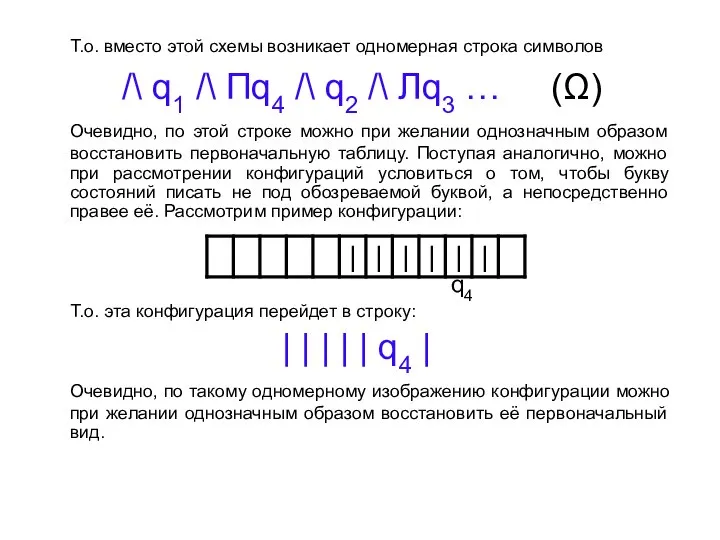 Т.о. вместо этой схемы возникает одномерная строка символов /\ q1 /\