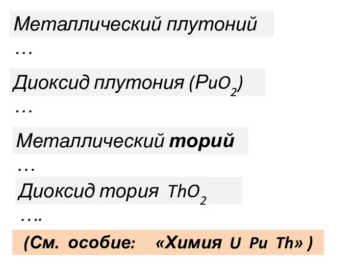 Металлический плутоний … Диоксид плутония (РuO2) … Металлический торий … Диоксид