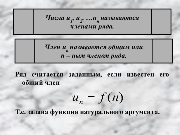 Числа u1, u2, …un называются членами ряда. Член un называется общим