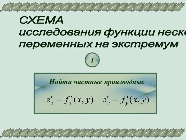 СХЕМА исследования функции нескольких переменных на экстремум 1 Найти частные производные