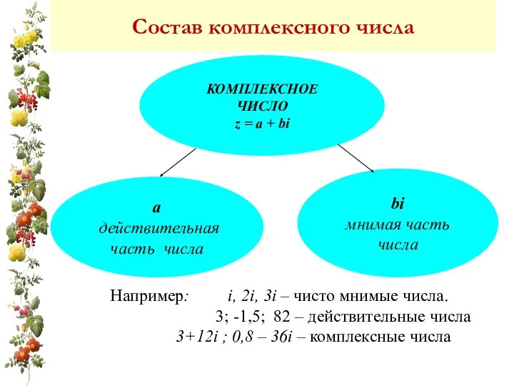 КОМПЛЕКСНОЕ ЧИСЛО z = a + bi а действительная часть числа