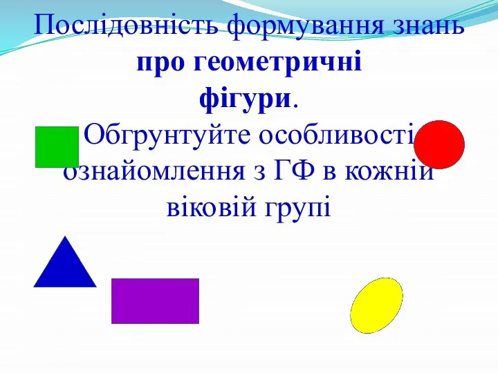 Послідовність формування знань про геометричні фігури. Обгрунтуйте особливості ознайомлення з ГФ в кожній віковій групі