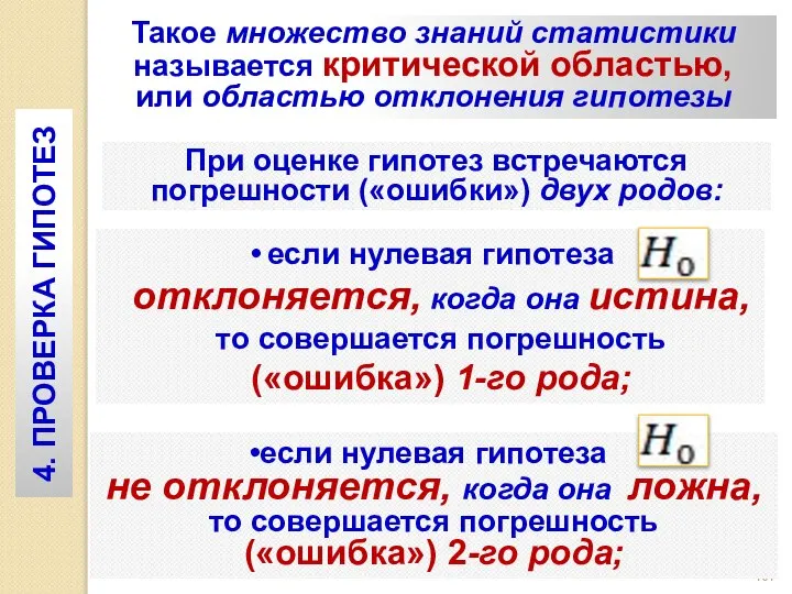 Такое множество знаний статистики называется критической областью, или областью отклонения гипотезы