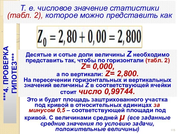 Т. е. числовое значение статистики (табл. 2), которое можно представить как