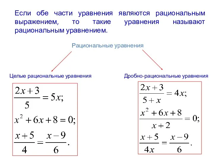 Если обе части уравнения являются рациональным выражением, то такие уравнения называют