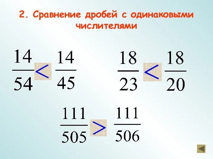 2. Сравнение дробей с одинаковыми числителями и и и