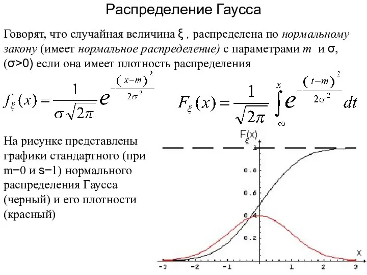 Говорят, что случайная величина ξ , распределена по нормальному закону (имеет