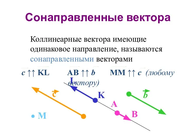 Сонаправленные вектора Коллинеарные вектора имеющие одинаковое направление, называются сонаправленными векторами