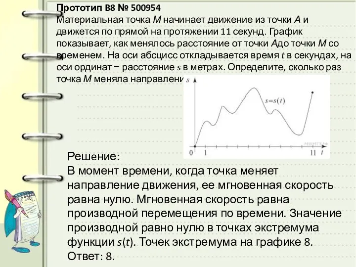 Прототип B8 № 500954 Материальная точка М начинает движение из точки