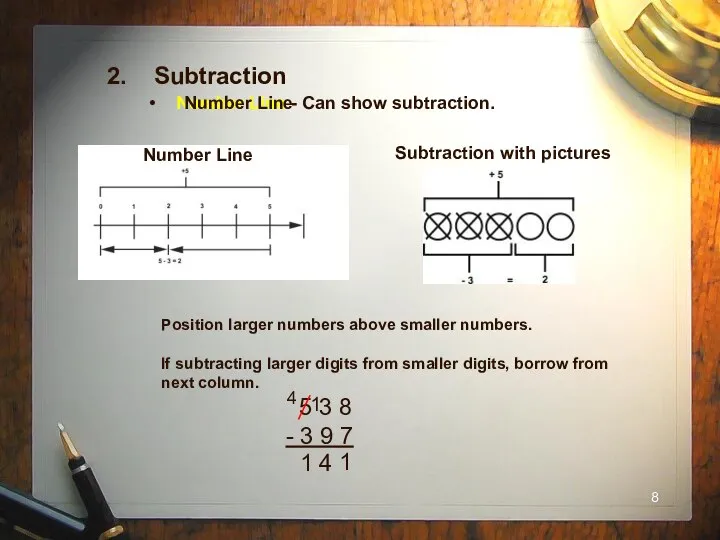 2. Subtraction Number Line - Can show subtraction. Number Line Subtraction