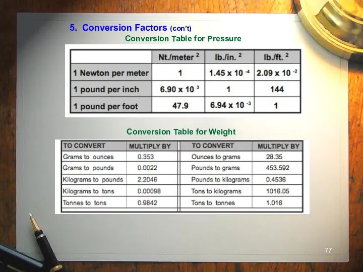 5. Conversion Factors (con’t)