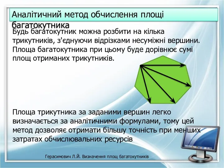 Герасимович Л.Й. Визначення площ багатокутників Аналітичний метод обчислення площі багатокутника Будь