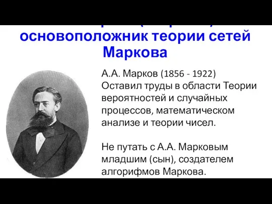 А.А. Марков (старший) – основоположник теории сетей Маркова А.А. Марков (1856