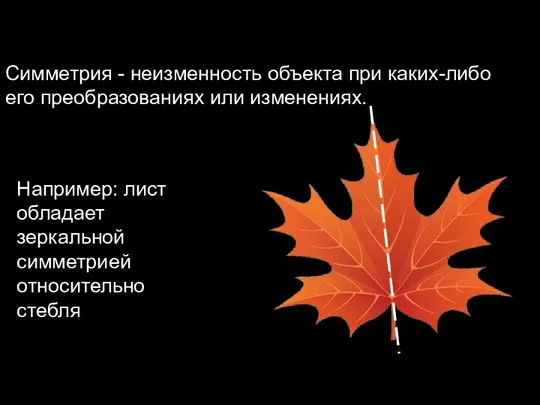 Симметрия - неизменность объекта при каких-либо его преобразованиях или изменениях. Например: