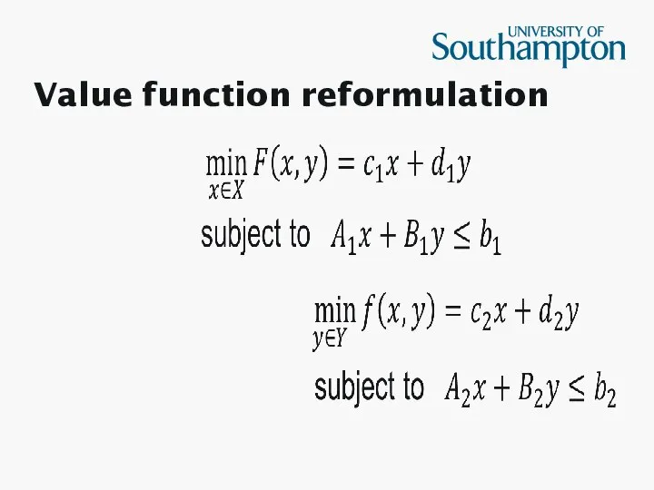 Value function reformulation