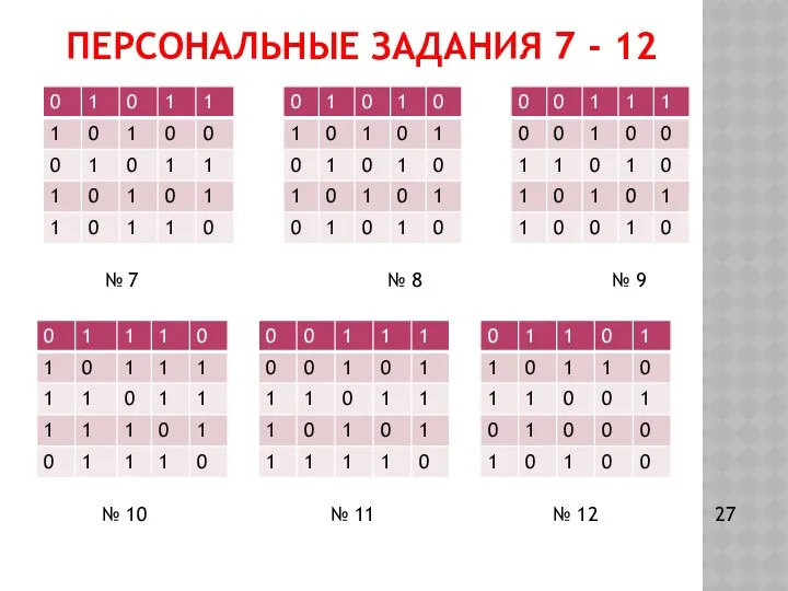 ПЕРСОНАЛЬНЫЕ ЗАДАНИЯ 7 - 12 № 7 № 8 № 9