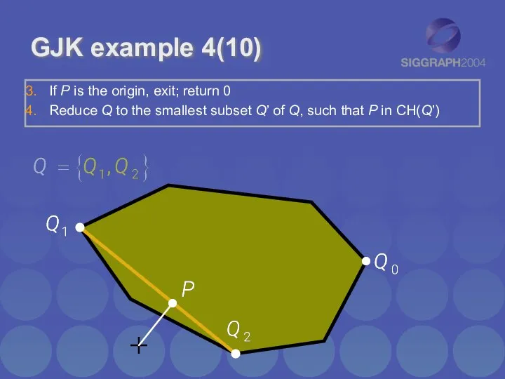 GJK example 4(10) If P is the origin, exit; return 0