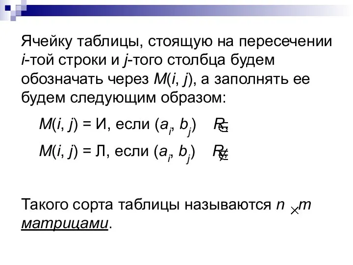 Ячейку таблицы, стоящую на пересечении i-той строки и j-того столбца будем