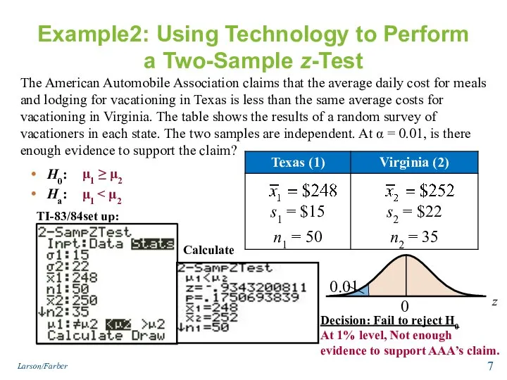 Example2: Using Technology to Perform a Two-Sample z-Test The American Automobile