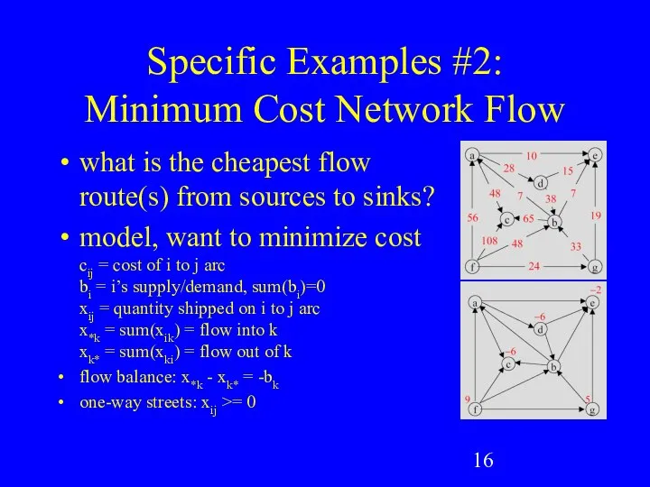 Specific Examples #2: Minimum Cost Network Flow what is the cheapest