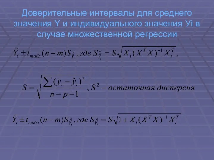 Доверительные интервалы для среднего значения Y и индивидуального значения Уi в случае множественной регрессии