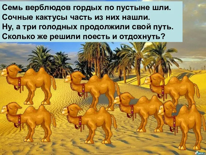 Семь верблюдов гордых по пустыне шли. Сочные кактусы часть из них