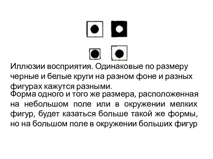 Иллюзии восприятия. Одинаковые по размеру черные и белые круги на разном