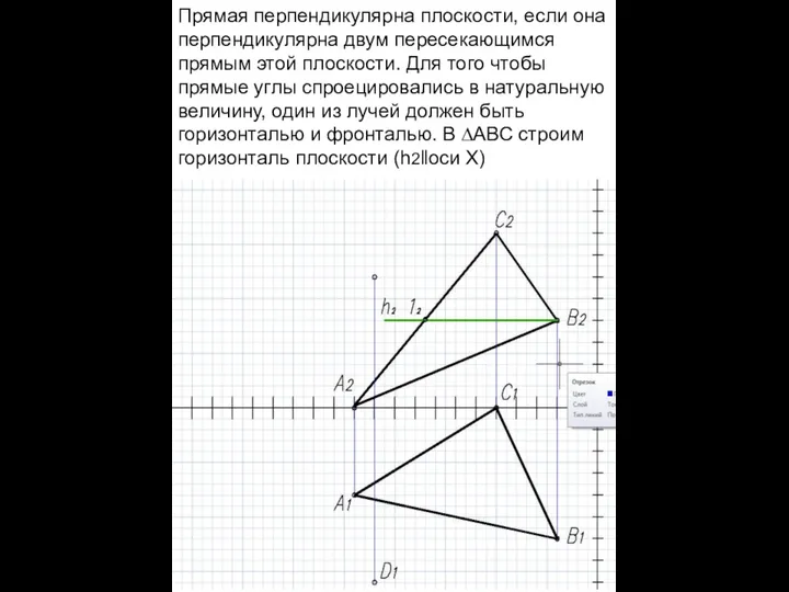 Прямая перпендикулярна плоскости, если она перпендикулярна двум пересекающимся прямым этой плоскости.