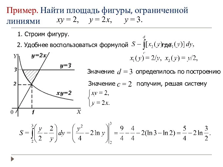 1. Строим фигуру. 2. Удобнее воспользоваться формулой где Значение определилось по