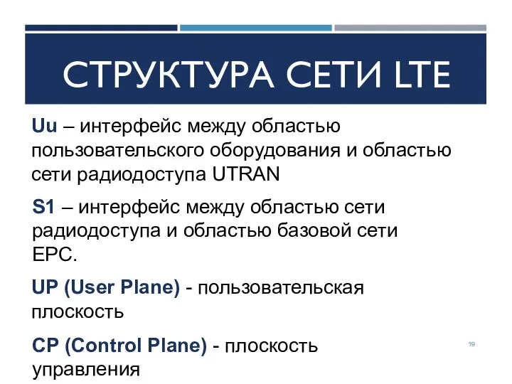СТРУКТУРА СЕТИ LTE Uu – интерфейс между областью пользовательского оборудования и
