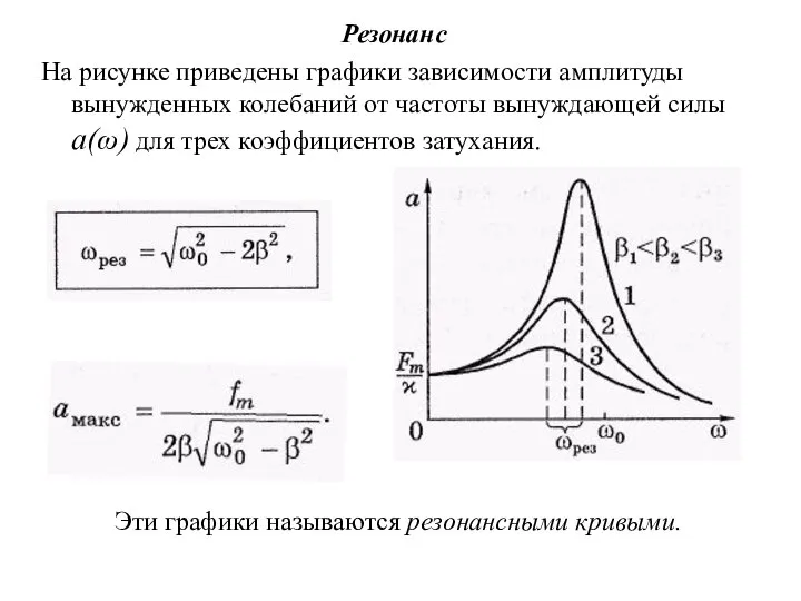 Резонанс На рисунке приведены графики зависимости амплитуды вынужденных колебаний от частоты