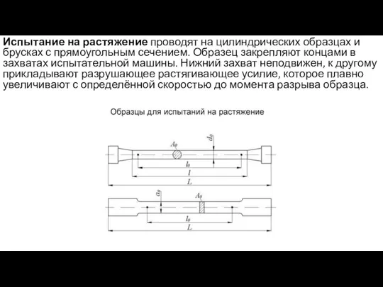 Испытание на растяжение проводят на цилиндрических образцах и брусках с прямоугольным