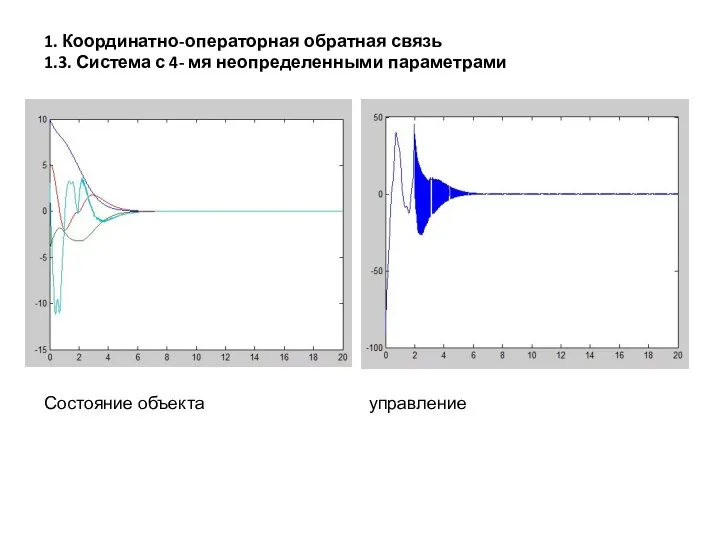 1. Координатно-операторная обратная связь 1.3. Система с 4- мя неопределенными параметрами Состояние объекта управление