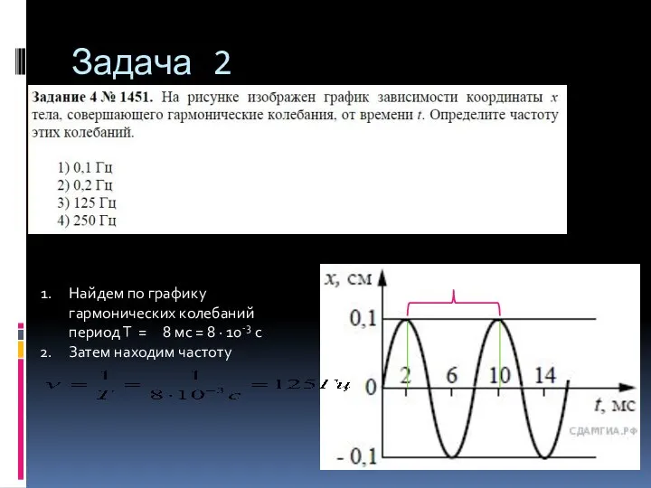 Задача 2 Найдем по графику гармонических колебаний период Т = 8