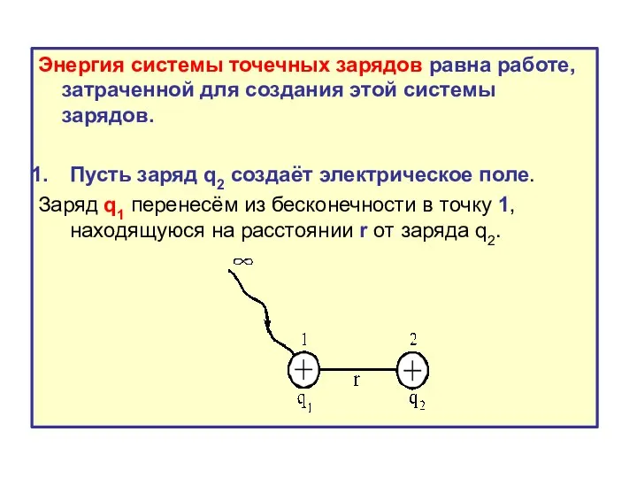 Энергия системы точечных зарядов равна работе, затраченной для создания этой системы