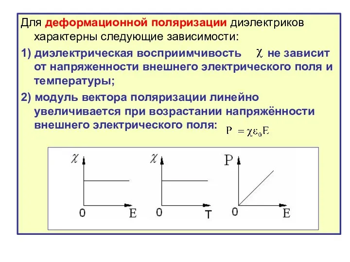 Для деформационной поляризации диэлектриков характерны следующие зависимости: 1) диэлектрическая восприимчивость не