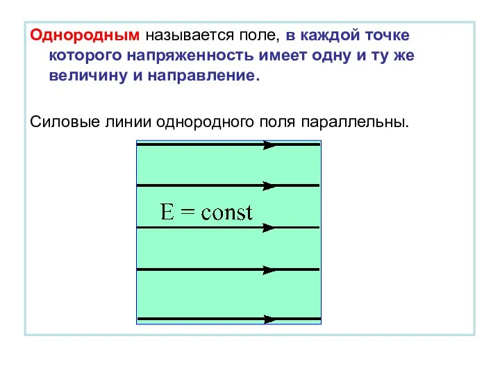 Однородным называется поле, в каждой точке которого напряженность имеет одну и