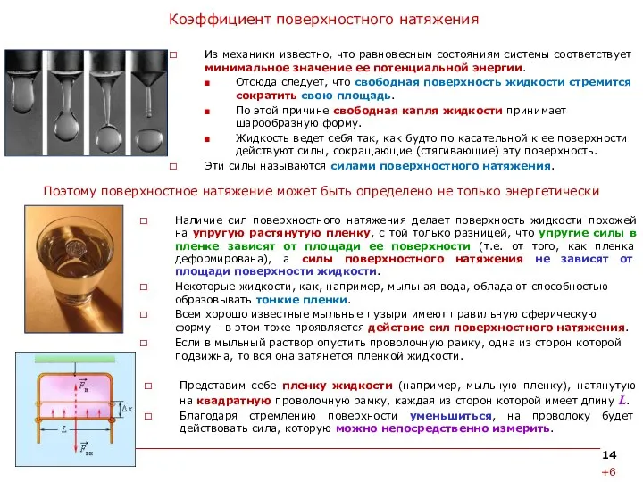 Коэффициент поверхностного натяжения Из механики известно, что равновесным состояниям системы соответствует