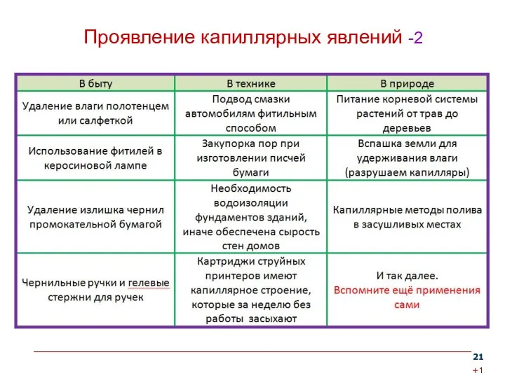 Проявление капиллярных явлений -2 Роса на ростке листа +1