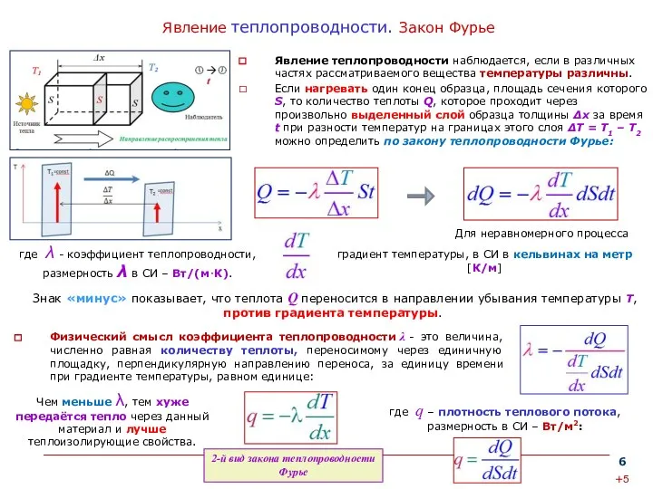 Явление теплопроводности. Закон Фурье Явление теплопроводности наблюдается, если в различных частях