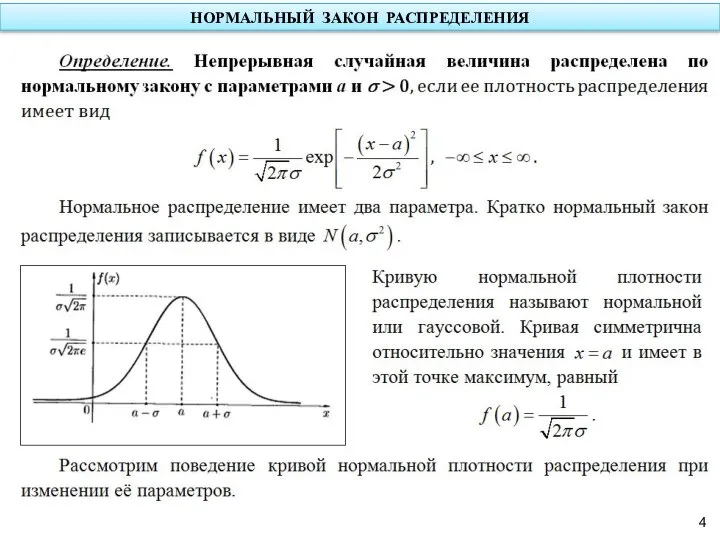 НОРМАЛЬНЫЙ ЗАКОН РАСПРЕДЕЛЕНИЯ