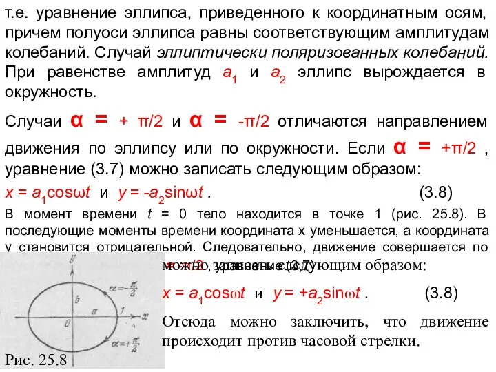 т.е. уравнение эллипса, приведенного к координатным осям, причем полуоси эллипса равны