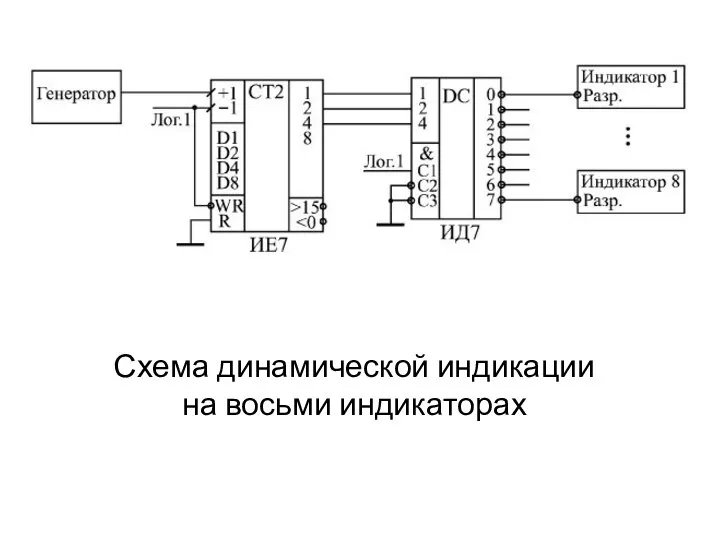 Схема динамической индикации на восьми индикаторах