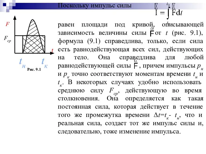 Поскольку импульс силы равен площади под кривой, описывающей зависимость величины силы