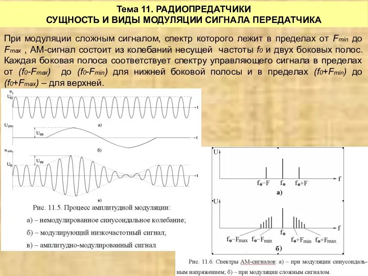 Тема 11. РАДИОПРЕДАТЧИКИ СУЩНОСТЬ И ВИДЫ МОДУЛЯЦИИ СИГНАЛА ПЕРЕДАТЧИКА При модуляции