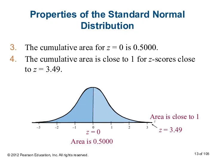 Properties of the Standard Normal Distribution The cumulative area for z